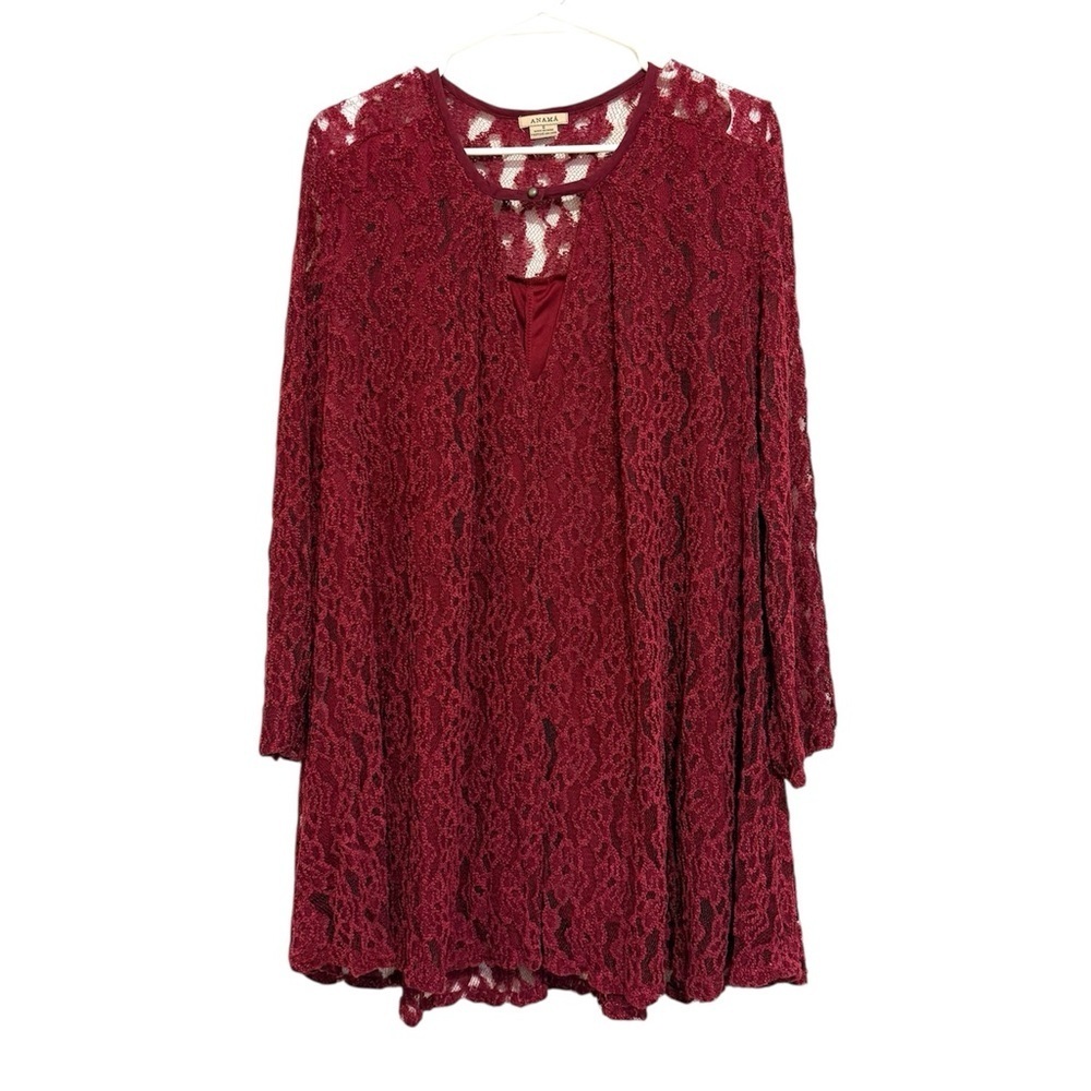 2/$30 Anama - Deep Red Lace Long Sleeves Mini Dress